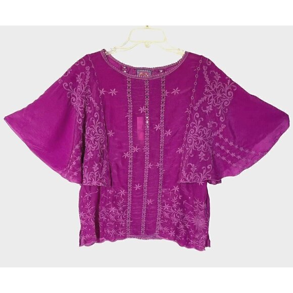 new Johnny Was Sunflower Alta Orchid Embroidered Flare Boho Blouse Top - Picture 1 of 13